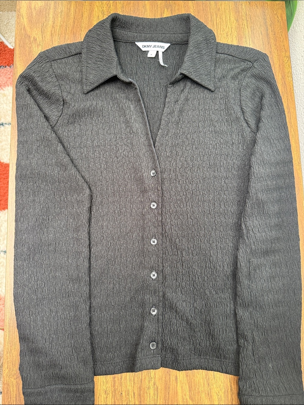 DKNY Jeans Black Textured Button Down/Cardigan